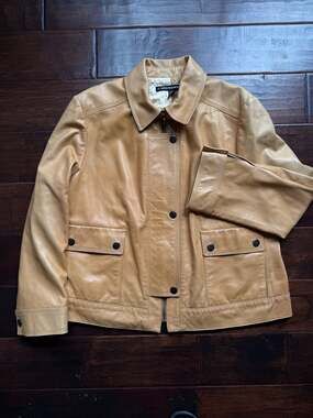 Company Ellen Tracy Tan Genuine Leather Zip Front Jacket Size XL